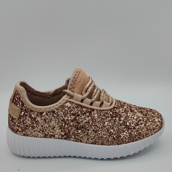Glittery Rose Gold Kids Sneakers - Picture 3 of 8